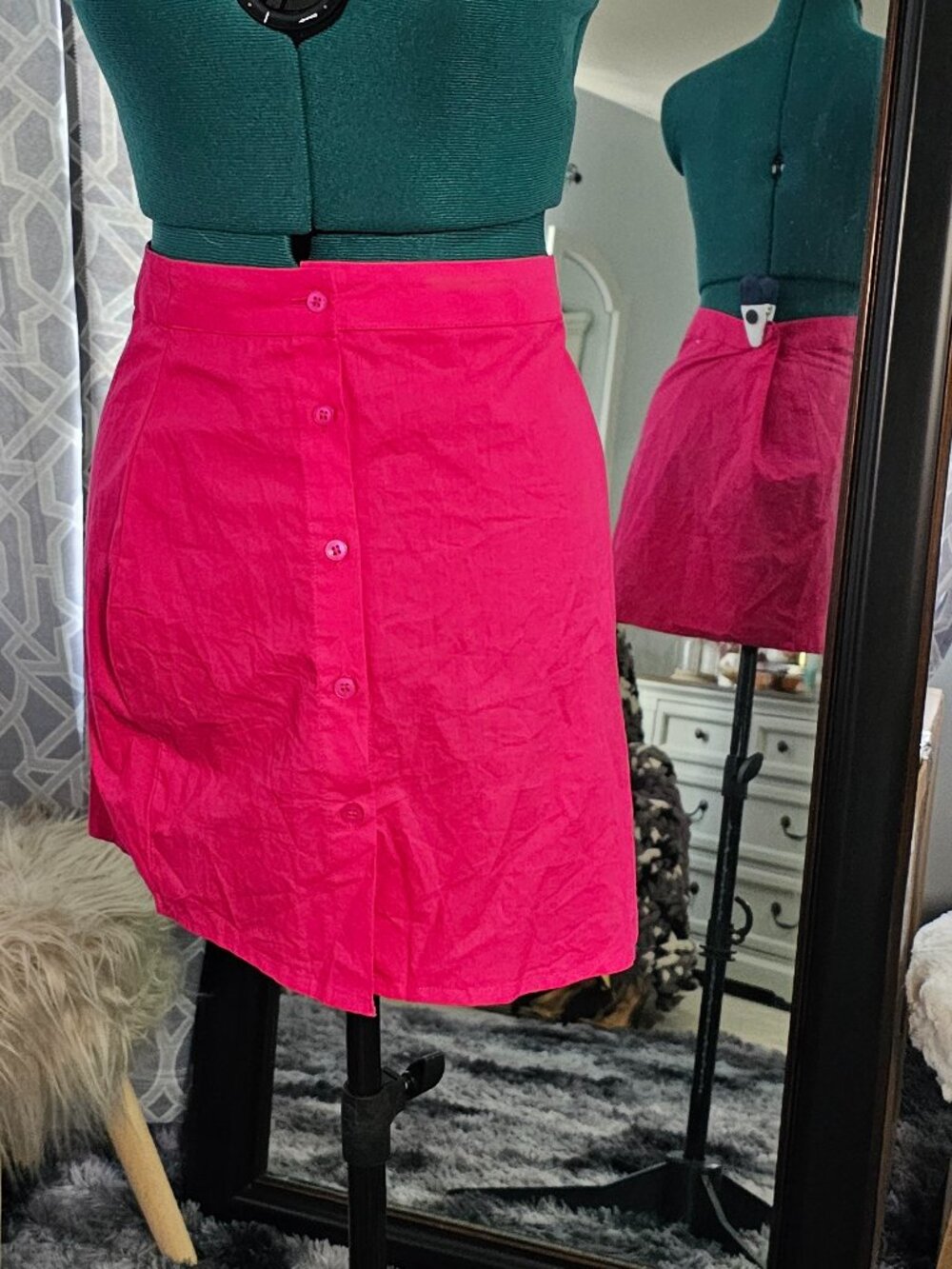 PrettyLittleThing Pink Button‑Front Mini Skirt – 100% Cotton – Size 8 – NWT